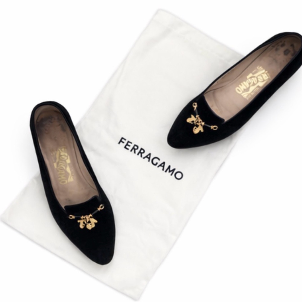 Vintage Salvatore Ferragamo Black Suede Loafers 7AA MSRP $495 w/ Shoe Dust Bag